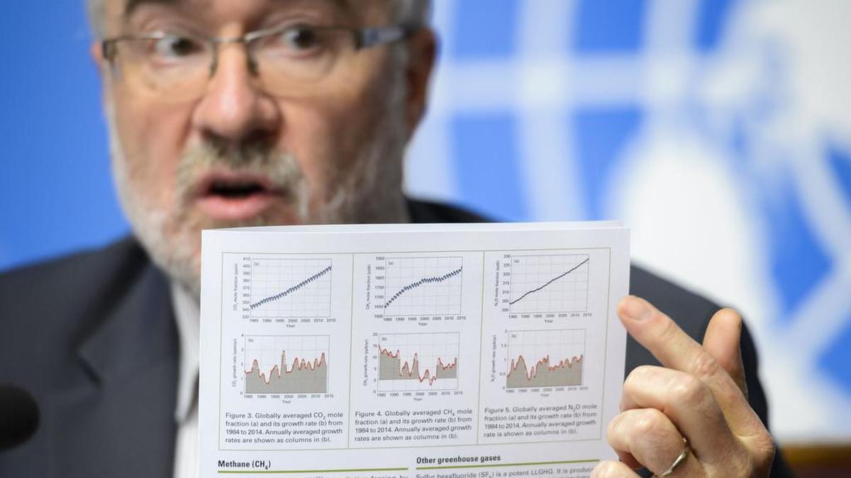 Michel Jarraud, secretario general de la OMM, presentó el último informe de esa entidad sobre la concentración de gases de efecto invernadero en la atmósfera.