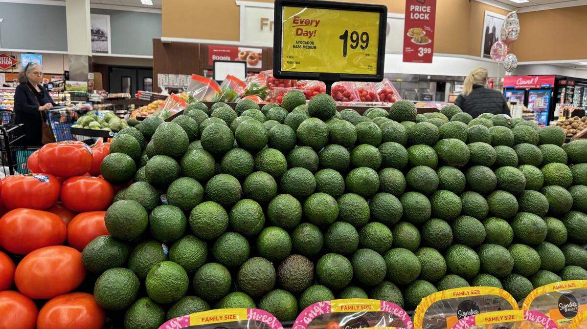El martes 4 de marzo, los aguacates en el mercado Acme de Hockessin costaban 1,99 dólares cada uno. Es probable que los precios suban debido a que el presidente Donald Trump impuso aranceles a Canadá y México.