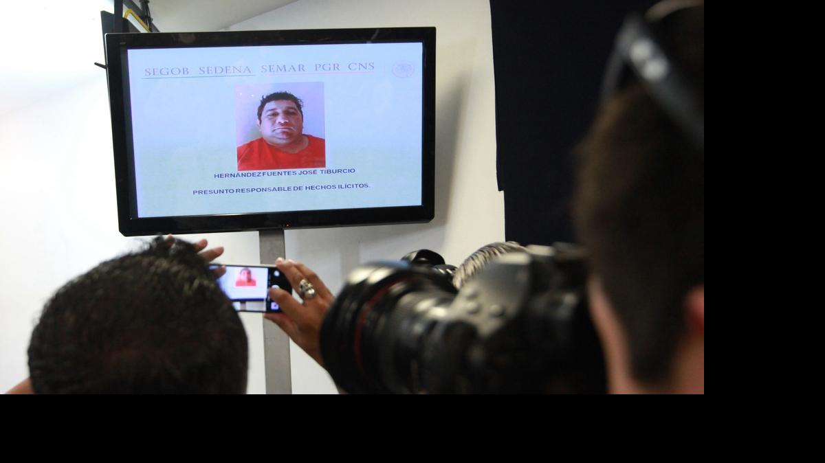 
Vista de imagen en pantalla de José Tiburcio Hernández Fuentes, el sábado en Ciudad de México, presunto líder del cártel del Golfo y detenido en el estado norteño de Tamaulipas. 

