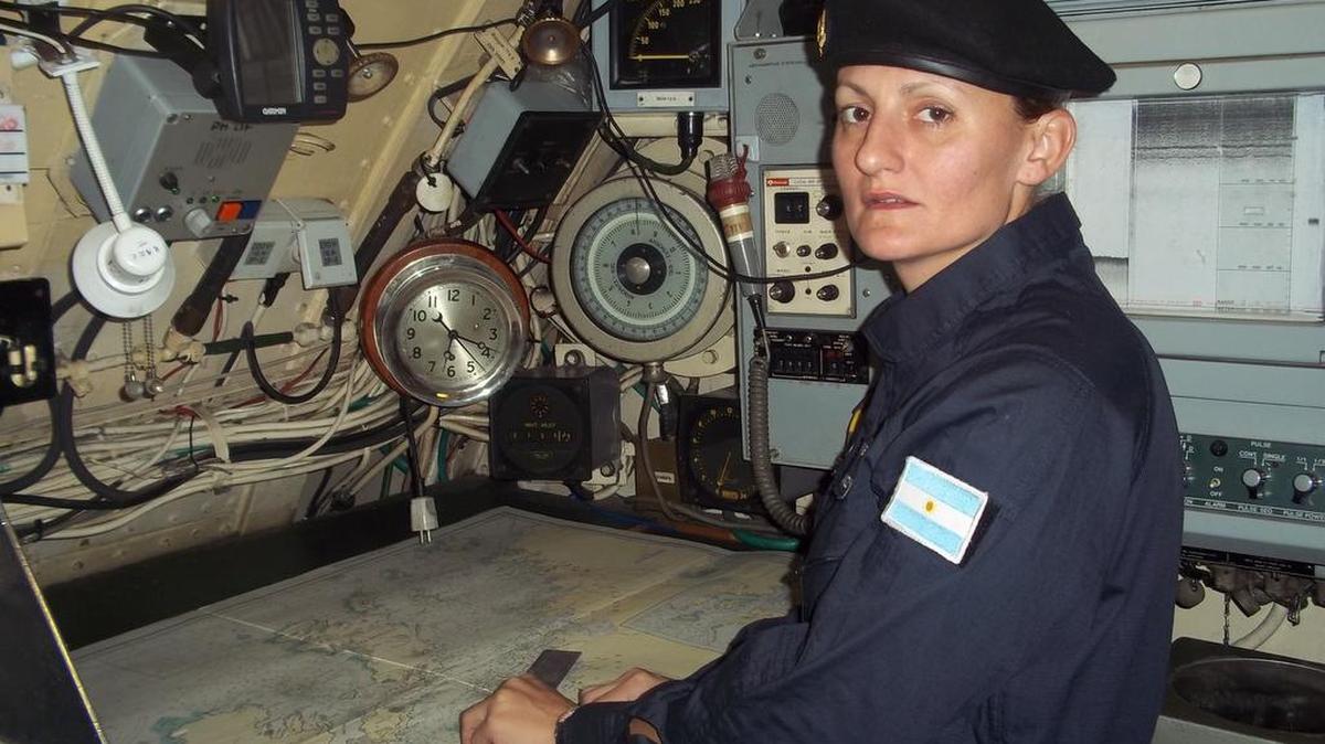 Eliana Krawczyk a bordo de un submarino.
