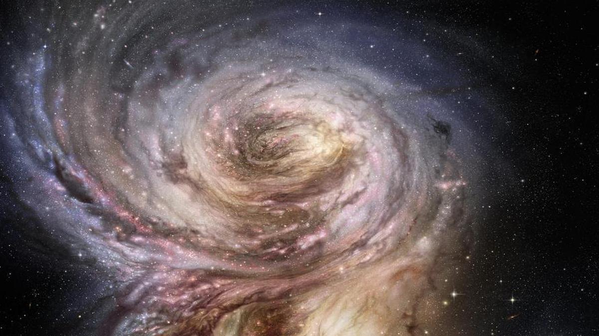 Fotografía que muestra una nueva galaxia, bautizada con el nombre de SMM J2135-0102, descubierta por un equipo de astrónomos con el telescopio APEX (Atacama Pathfinder Experiment), situado en el norte de Chile. Foto de archivo