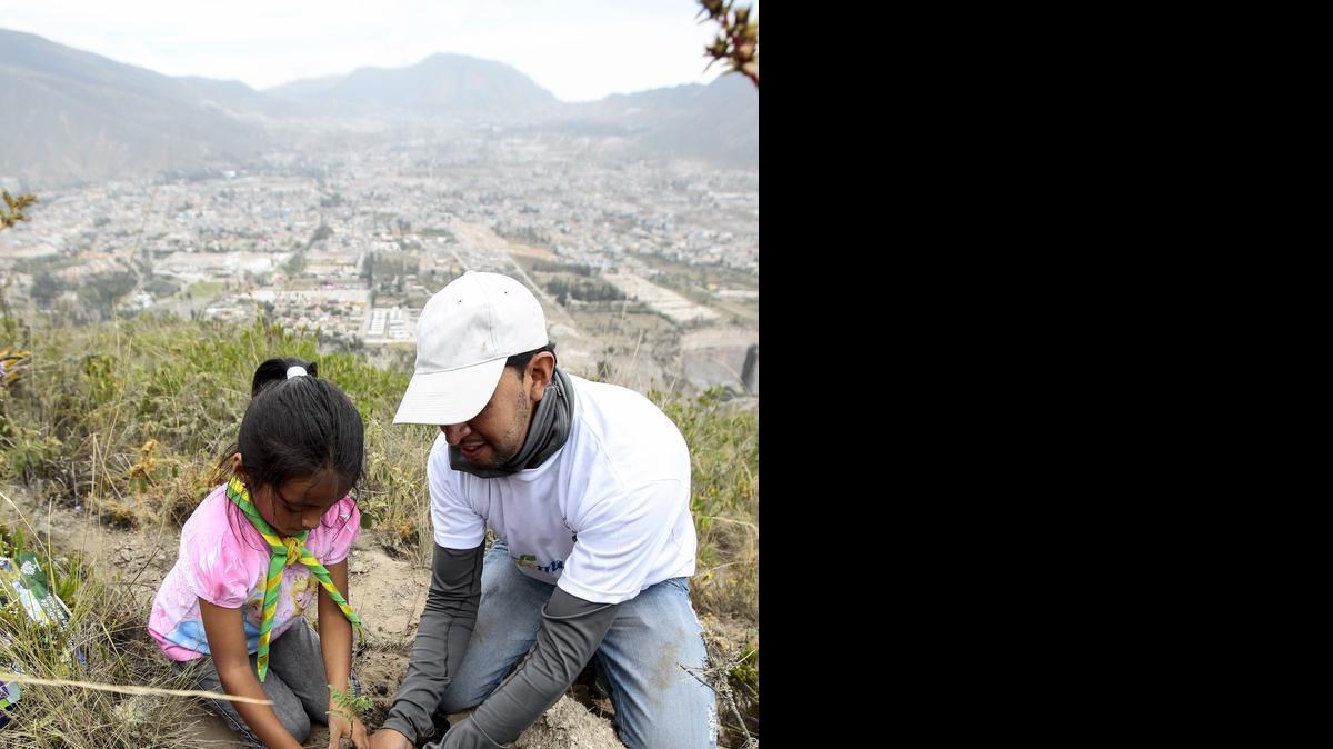 
Ciudadanos ecuatorianos participan hoy, sábado 16 de mayo de 2015, en la campaña "Siembraton", en el Monte Catequilla en Quito (Ecuador). La campaña pretende sembrar más de 350.000 plantas en 150 puntos de Ecuador, con el fin de lograr un Récord Guinness en reforestación simultánea. 

