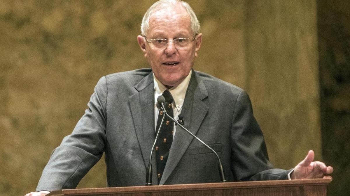 El presidente de Perú, Pedro Pablo Kuczynski, ofrece un discurso sobre los nuevos desafíos políticos y económicos de los países latinoamericanos el sábado 25 de febrero de 2017, en la Universidad de Princeton, en Nueva Jersey (EEUU).