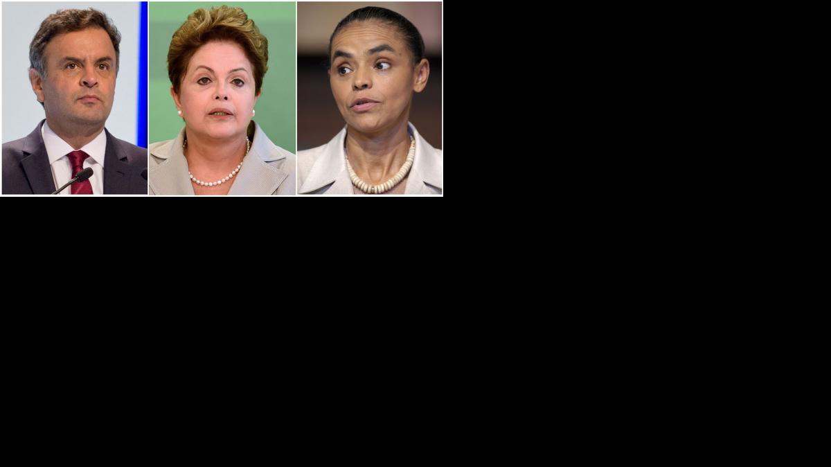 
Candidatos a la presidencia de Brasil: el socialdemócrata Aecio Neves, la representante del Partido de los Trabajadores y actual presidente Dilma Rousseff; y la ecologista socialista Marina Silva.

