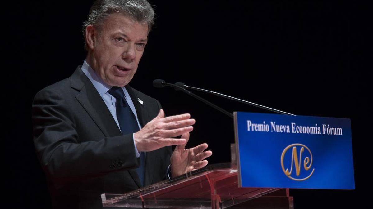 El presidente colombiano Juan Manuel Santos durante un discurso en Madrid en diciembre.