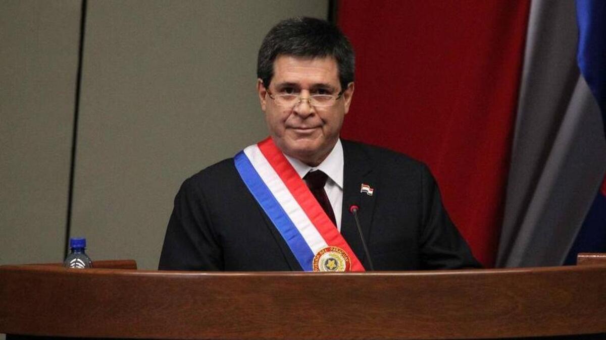 El presidente de Paraguay, Horacio Cartes, habla durante su presentación del informe de gestión en la sede del Congreso Nacional de Asunción, el 1 de julio de 2016.