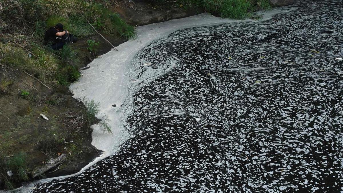 Vista de las aguas contaminadas del río Lempa en el pueblo de Pinuelas, a 430 kilómetros al oeste de Tegucigalpa el 4 de febrero de 2017.