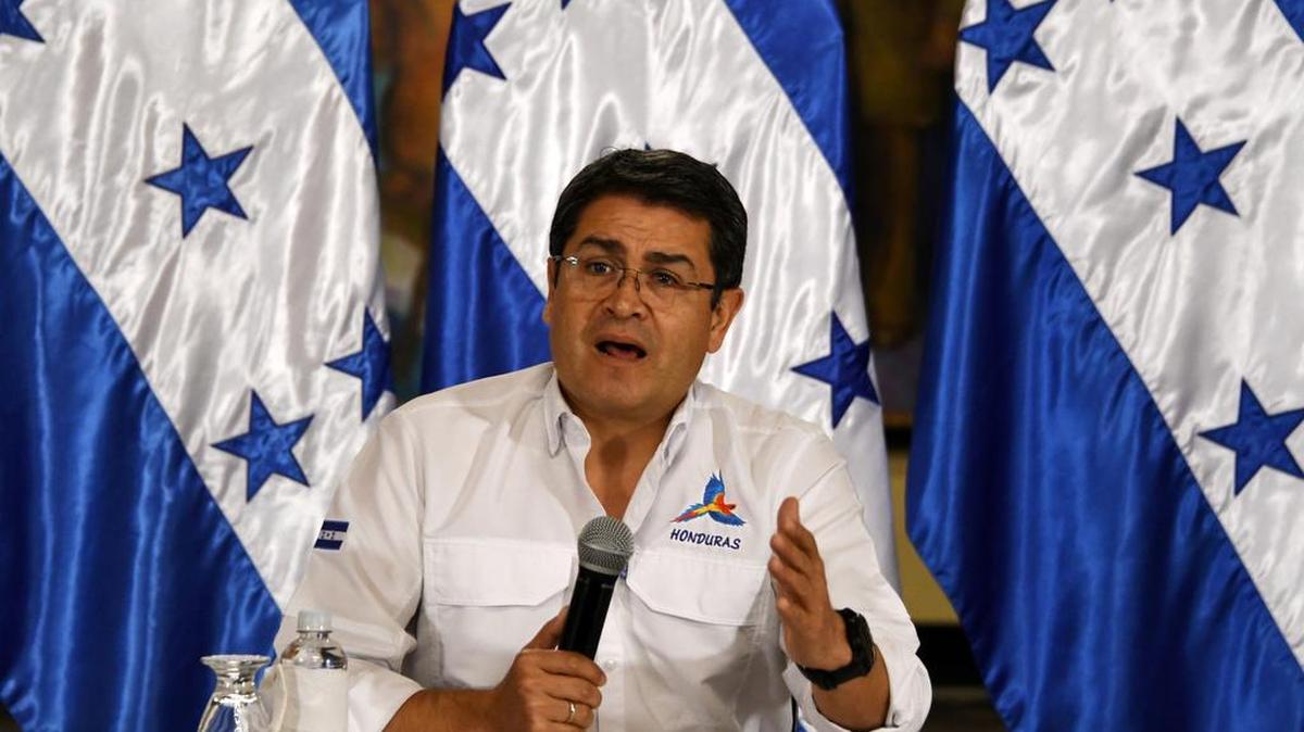 El presidente de Hondura, Juan Orlando Hernandez, en una conferencia de prensa el 15 de mayo de 2017.