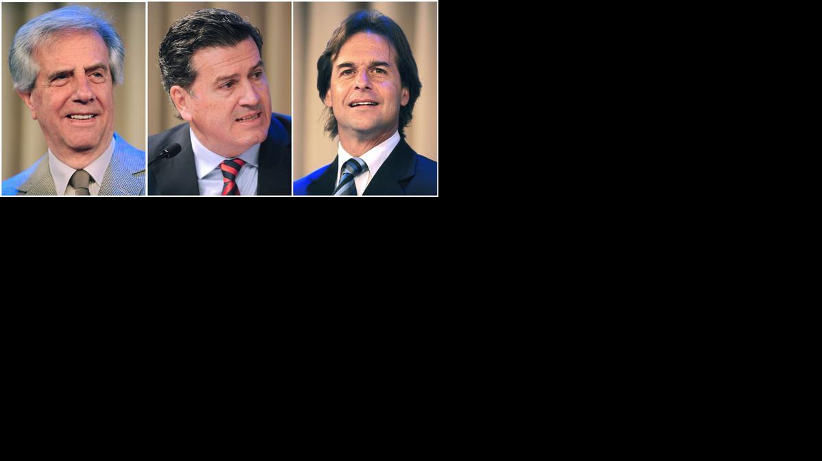 
Los principales candidatos a la presidencia del Uruguay, Tabaré Vázquez, del Frente Amplio; Pedro Bordaberry, del Partico Colorado; y Luis Lacalle Pou, del Partido Nacional.
