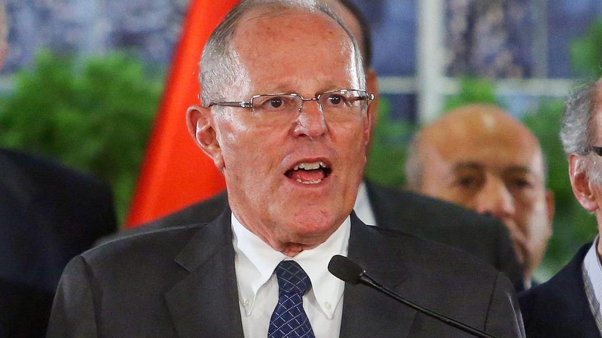 El presidente del Perú, Pedro Pablo Kuczynski, en un mensaje televisado el 14 de diciembre de 2017.