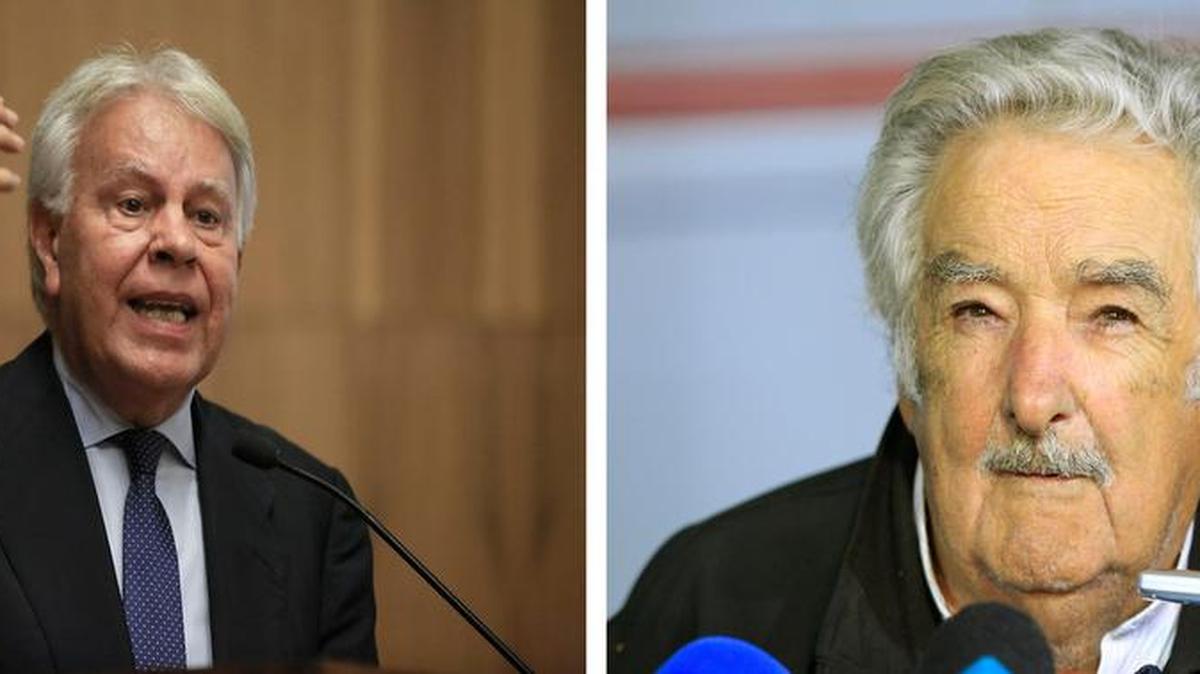 Combo de fotografías de archivo del expresidente del Gobierno español Felipe González (i) y el exmandatario uruguayo José Mujica. González y Mujica encabezarán el mecanismo de verificación y acompañamiento internacional para la implementación del acuerdo de paz del Gobierno colombiano y las FARC, informaron el jueves 23 de marzo de 2017, fuentes oficiales.