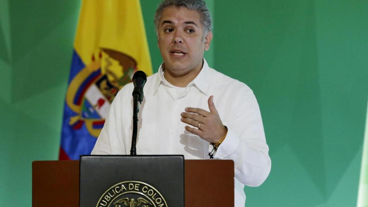 El presidente de Colombia, Iván Duque, habla durante la instalación del Congreso Anual de Confecámaras “Colombia 2022: Agenda Empresarial por un Nuevo País”, el jueves 13 de septiembre de 2018, en Cartagena (Colombia).