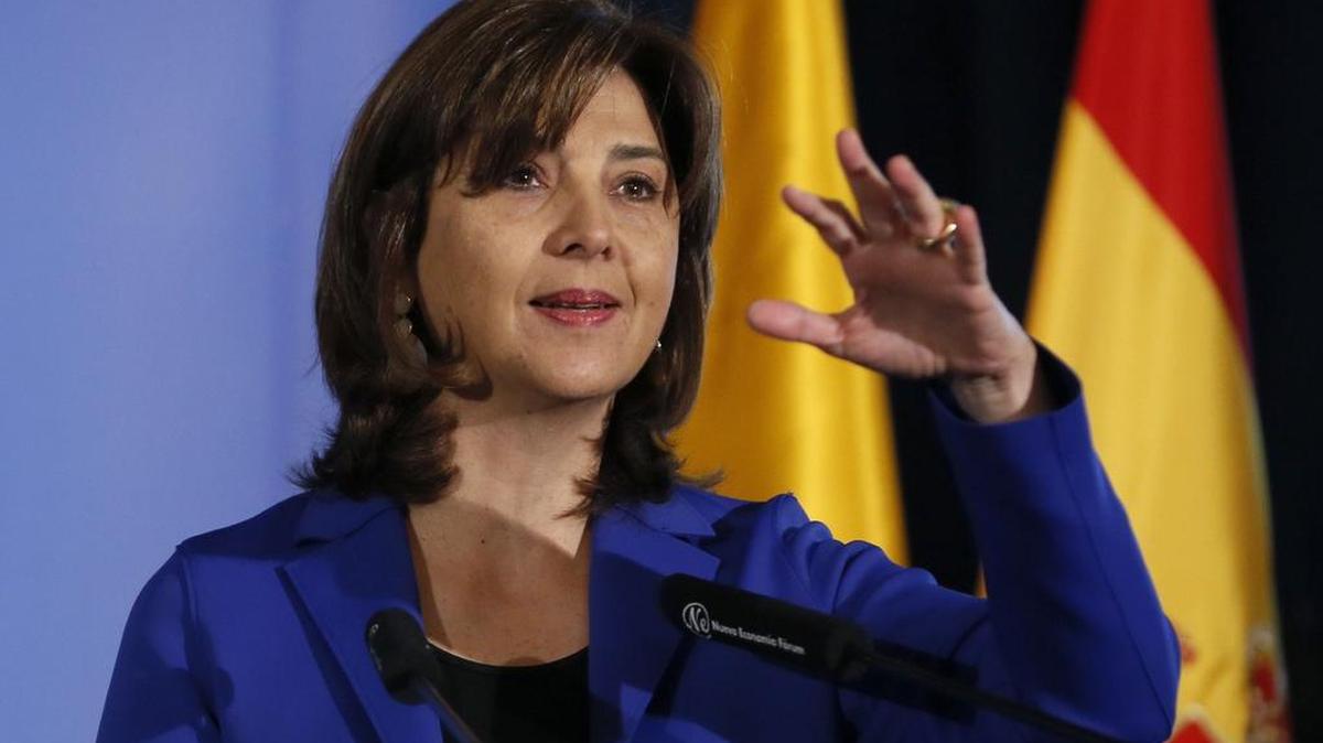 La ministra de Asuntos Exteriores colombiana, María Ángela Holguín, durante su intervención en un desayuno informativo celebrado el 1ero de marzo en Madrid.