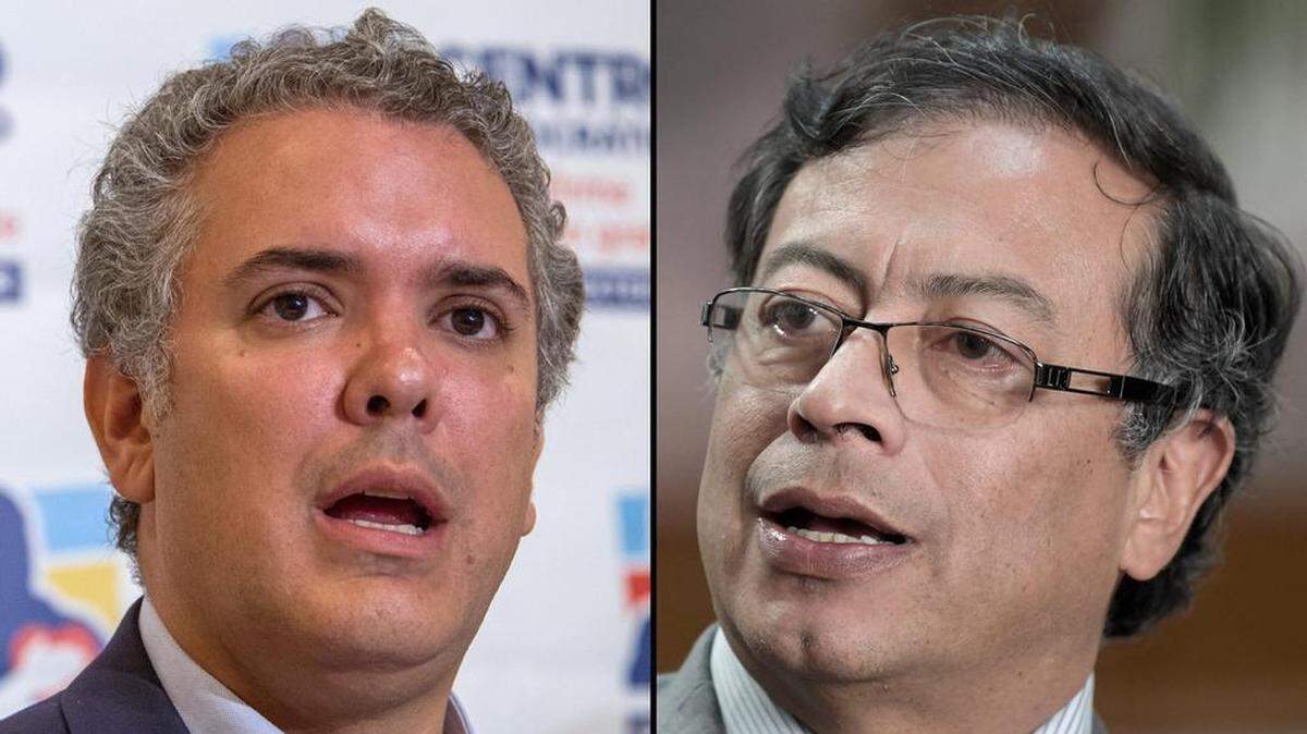 Combo de fotografías del candidato uribista Iván Duque y el ex alcalde de Bogotá Gustavo Petro.