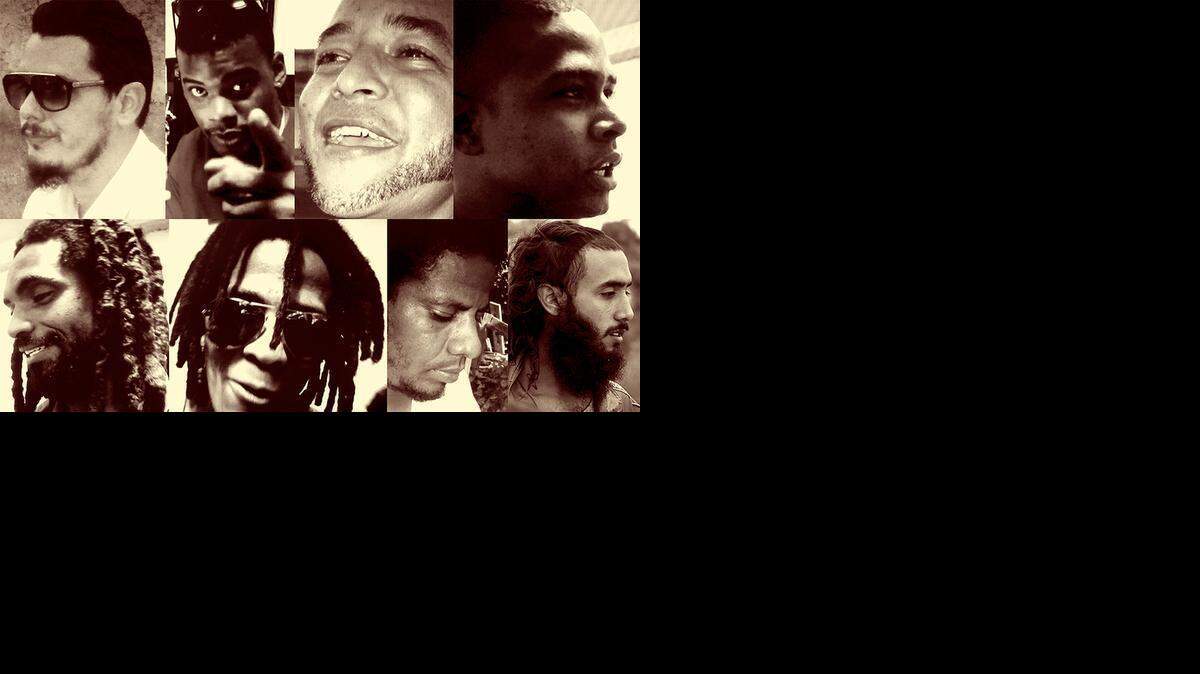 
Los artistas cubanos, parte superior, de izquierda a derecha: Maikel Extremo, Barbaro El Urbano, Charly MuchaRima y Navy Pro. Abajo: Raudel – Escuadrón Patriota, El Nene 9mm, Soandry y David D Omni.
