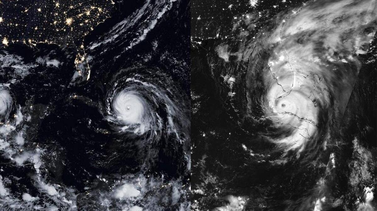 Estas dos imágenes de la NASA muestran a la isla de Cuba el 9 de septiembre (izquierda), antes del huracán Irma, y el 10 de septiembre, tras el paso del huracán.