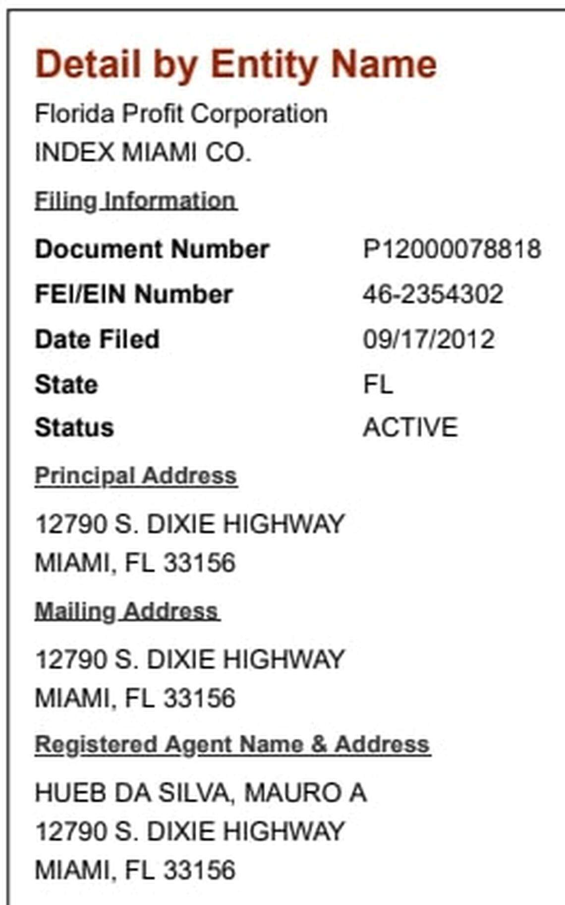 Hueb creó la compañía Index Miami en el 2012, mientras estaba a cargo de las operaciones de Odebrecht en Cuba.