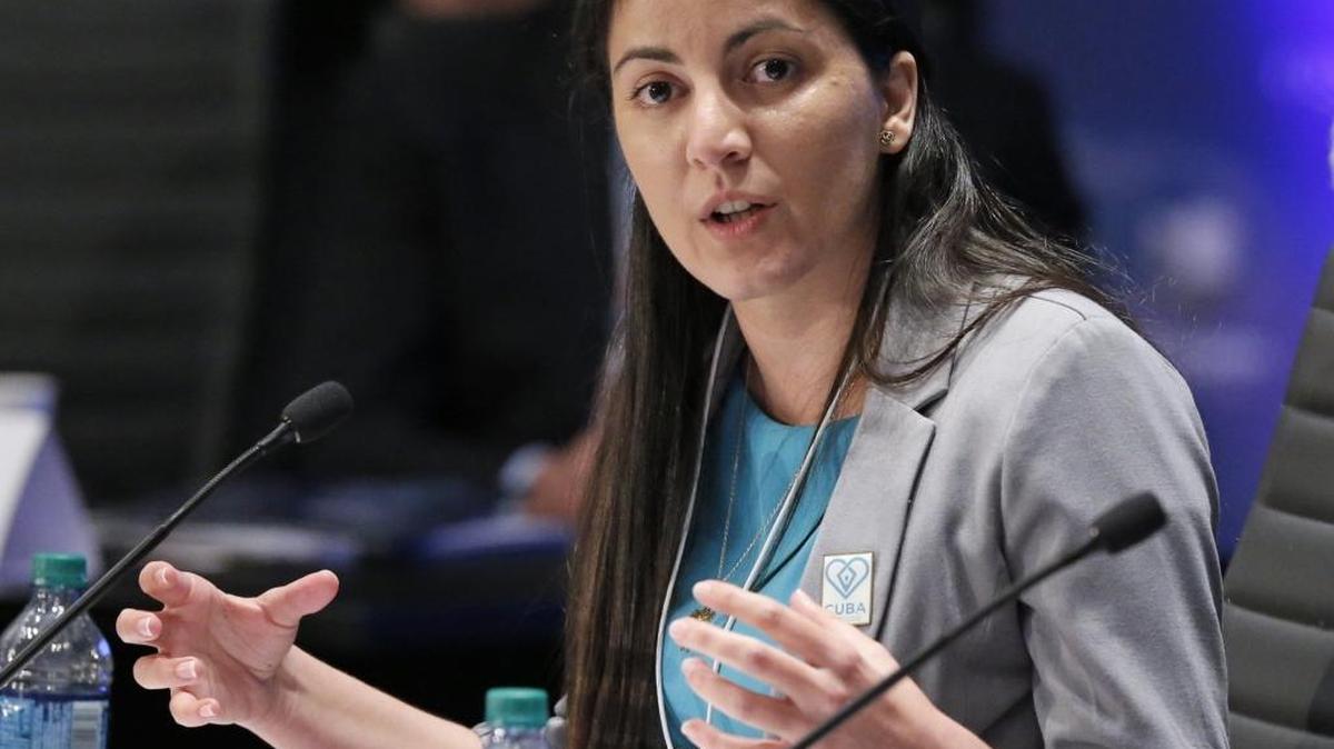 Rosa María Payá Acevedo en la Cumbre de las Américas en el Miami Dade College en mayo del 2016.