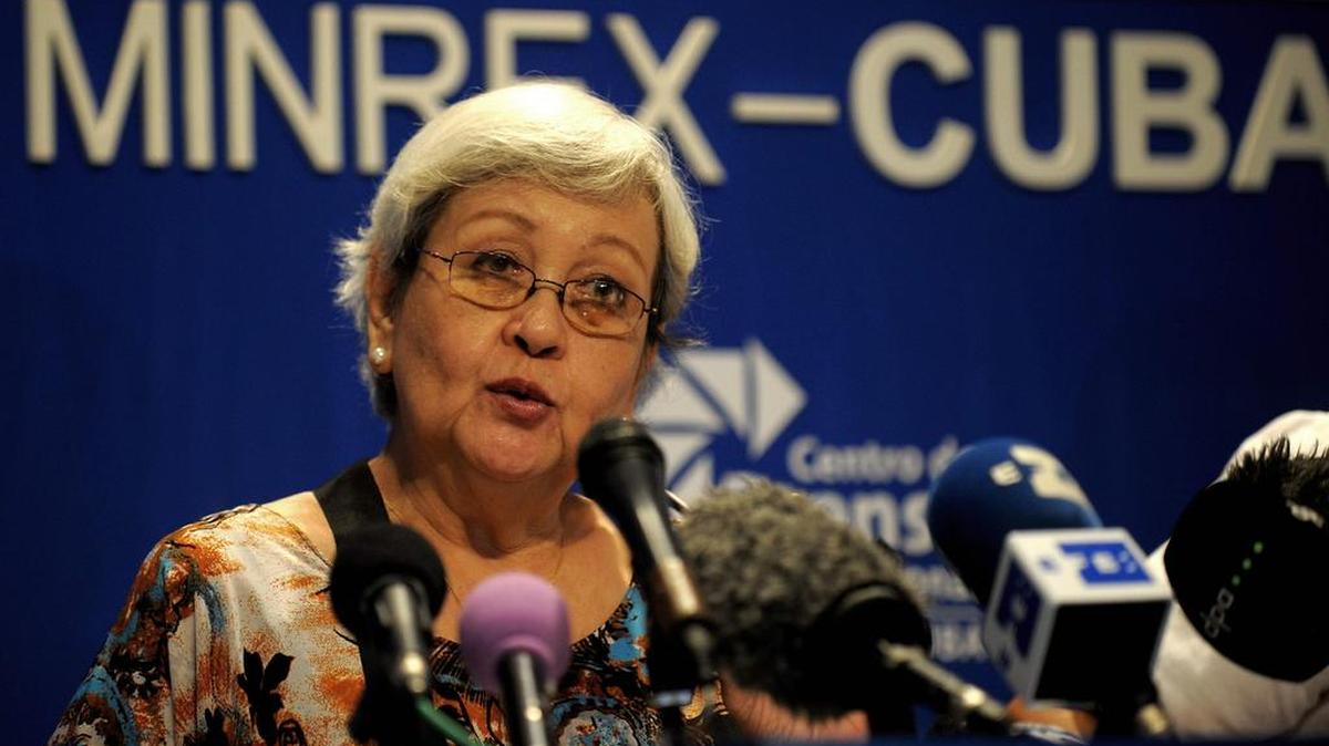 La relatora de la ONU sobre derechos humanos y solidaridad internacional, Virginia Dandan, habla durante una conferencia de prensa en La Habana el 14 de julio de 2017.