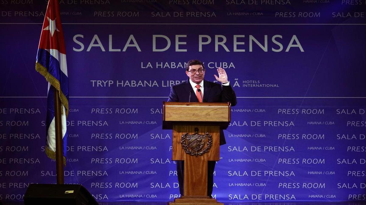 El canciller cubano Bruno Rodríguez durante una conferencia de prensa en La Habana el 17 de marzo del 2016.