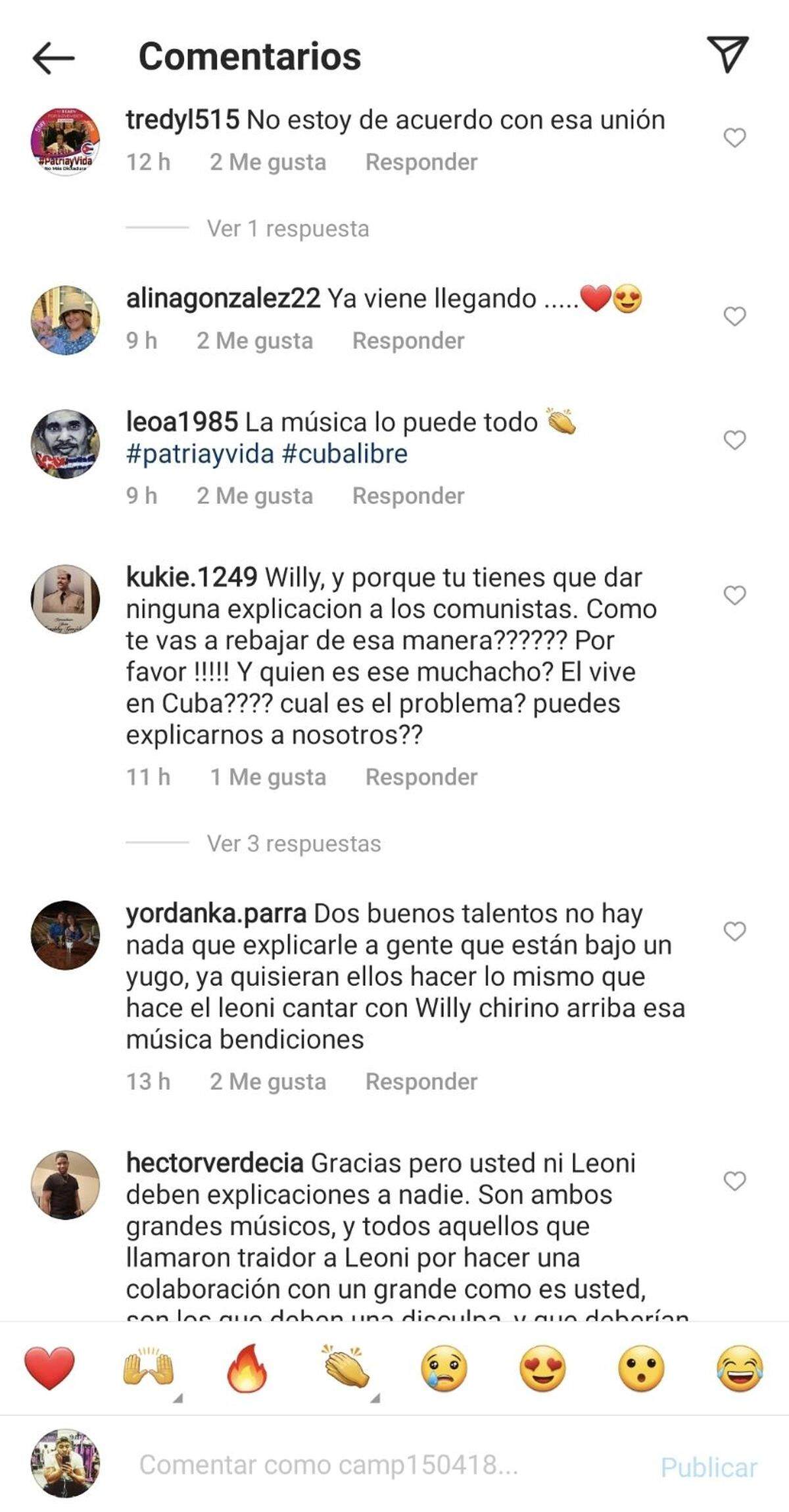 Comentarios de los usuarios en las redes al mensaje de Leoni Torres y Willy Chirino.