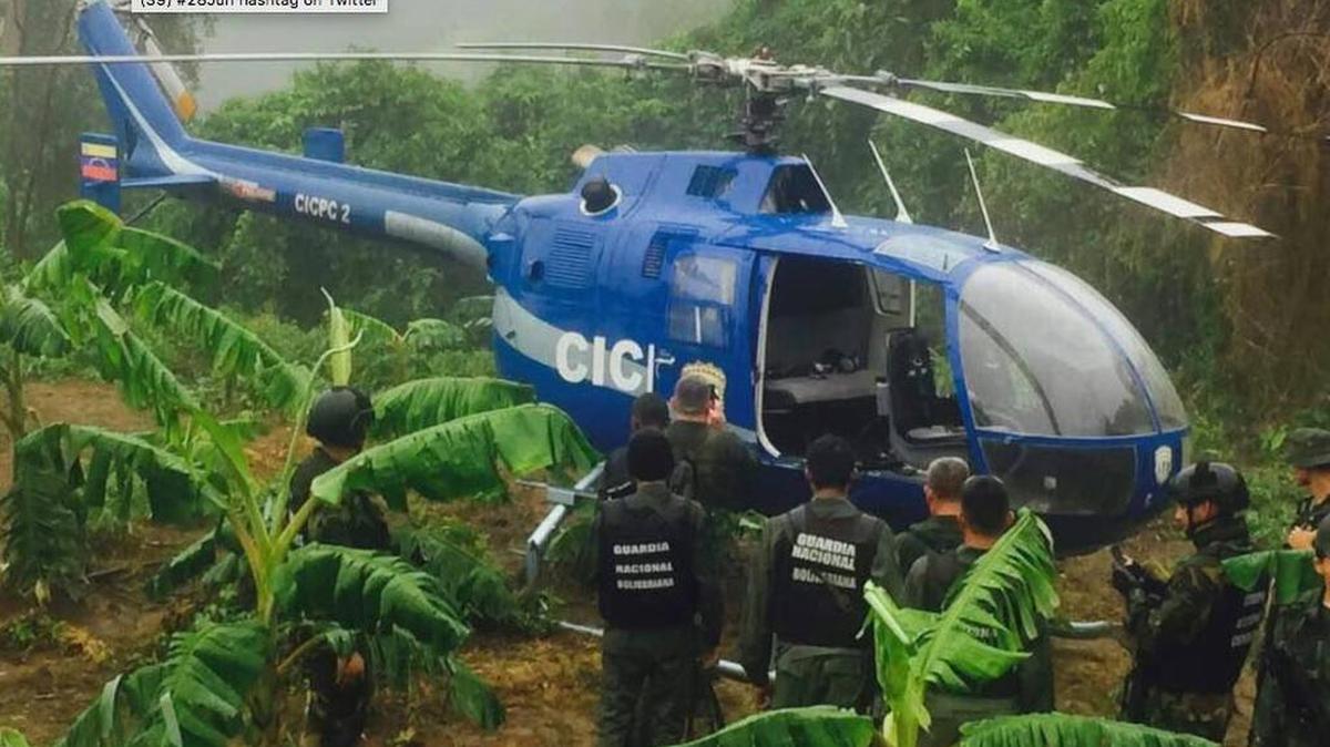 Captura de imagen de un video del hallazgo del helicóptero utilizado en el ataque contra el Supremo venezolano publicado el martes 28 de junio del 2017.