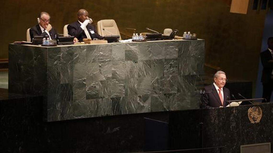 
El mandatario cubanoRaúl Castro habla durante la cumbre para el desarrollo sostenible 2015, el sábado en las Naciones Unidas.
