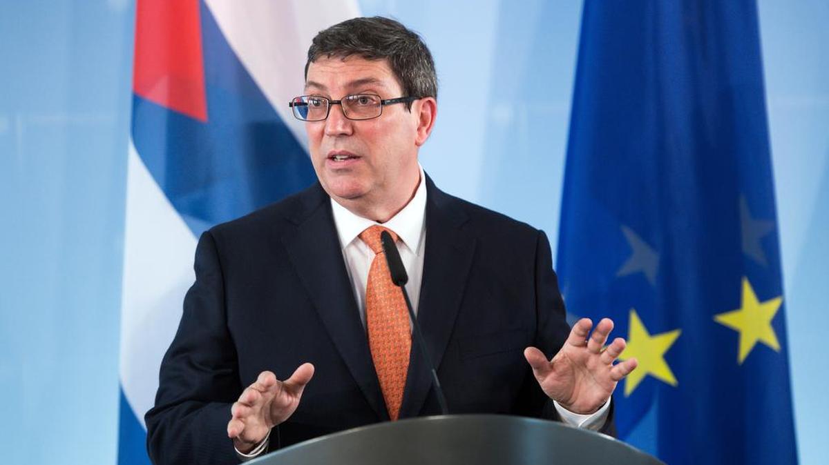 El ministro de Relaciones Exteriores de Cuba, Bruno Rodríguez, habla durante una conferencia de prensa. Foto de archivo.