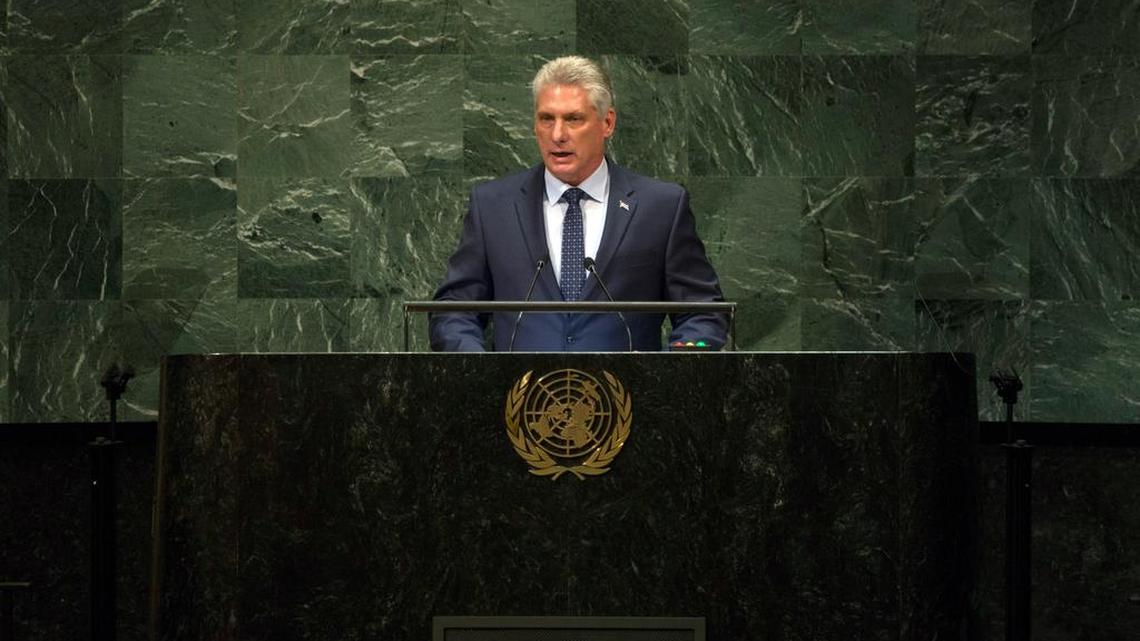 Cuban leader Miguel Díaz-Canel during his speech at the UN General Assembly in New York, on September 26, 2018.