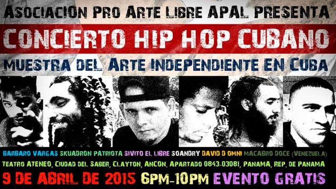 
Volante que anuncia el concierto de cantantes cubanos en Panamá el 9 de abril.
