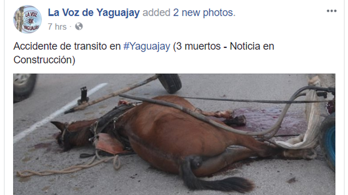 Tres personas murieron y otras dos resultaron heridas de gravedad el lunes al chocar un ómnibus contra un vehículo de tracción animal en la provincia cubana de Sancti Spíritus (en la región centro-sur), informaron medios locales.