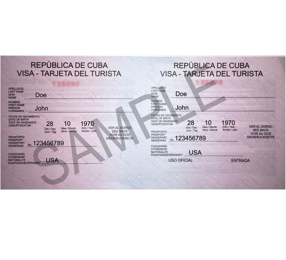 Muestra de una visa o tarjeta del turista de Cuba para ciudadanos estadounidenses.