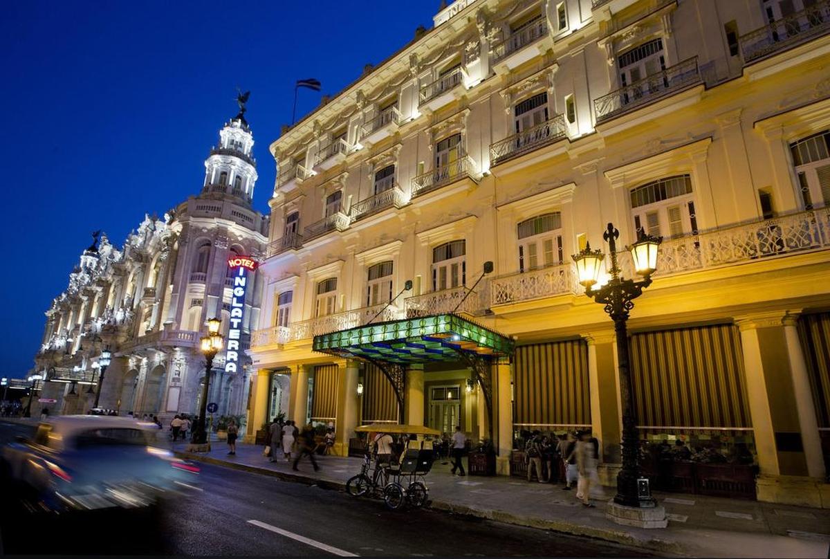 The neon sign at Hotel Inglaterra is among those that have been restored by the Habana Light Neon + Signs project.