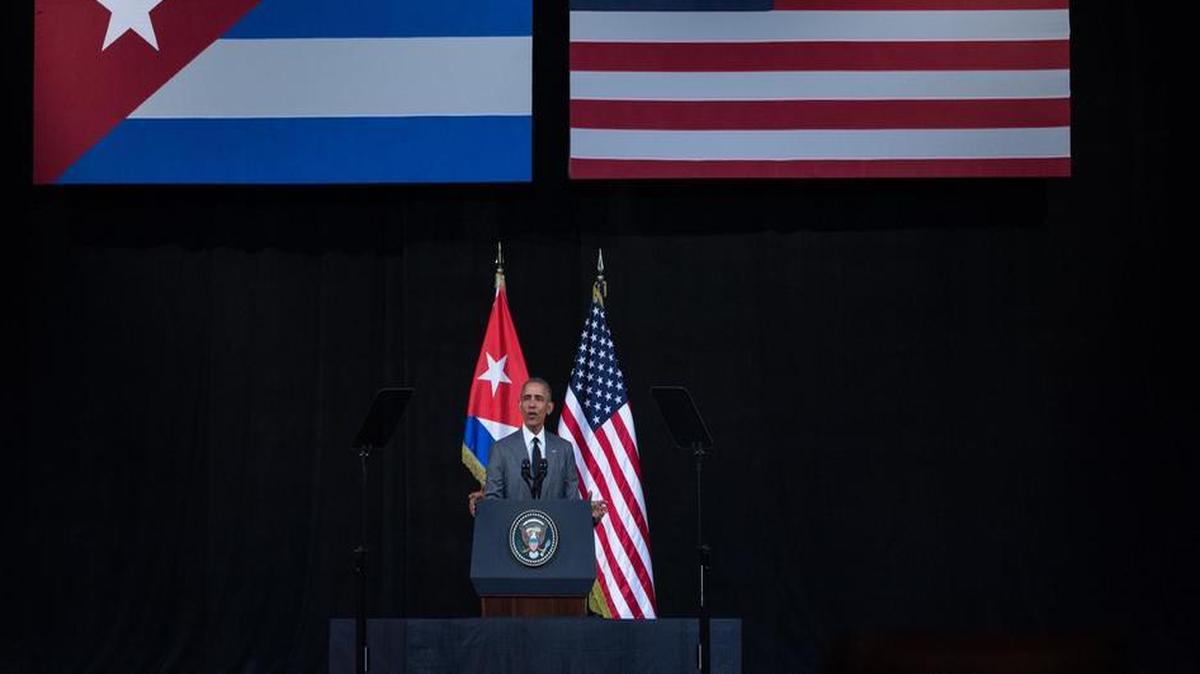 El presidente Barack Obama durante su discurso en el Teatro Nacional de La Habana.