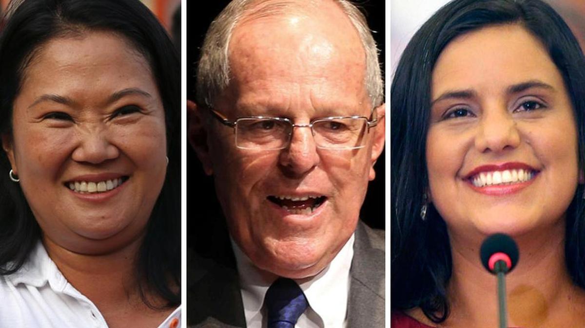 Keiko Fujimori, Pedro Pablo Kuczynski y Verónika Mendoza en una compilación de fotografías.