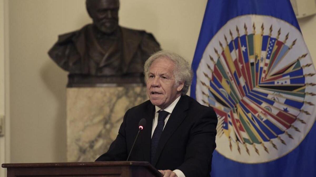 El Secretario General de la OEA, Luis Almagro, participa en un foro sobre democracia y derechos humanos, durante el diálogo con los Jefes de Delegación de los Observadores Permanentes en el marco de la 53 Asamblea General de la OEA en Washington, EEUU, 21 de junio de 2023.