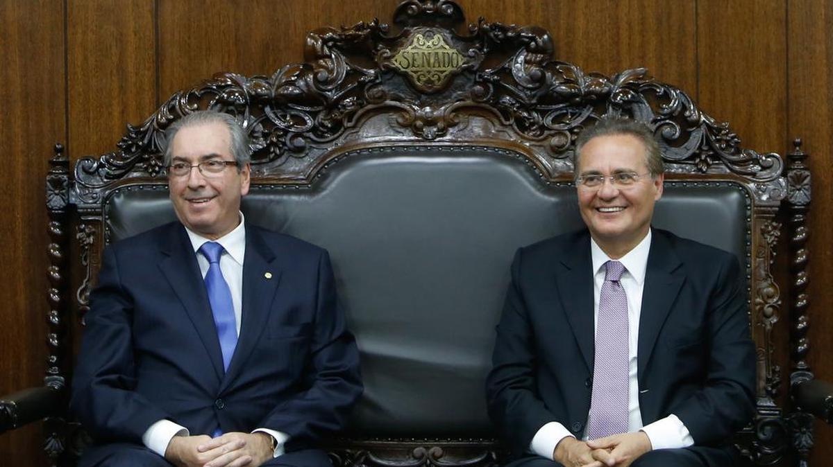 Eduardo Cunha (izq.), presidente de la Cámara de Diputados, y Renan Calheiros, presidente del Senado, en una reunión en Brasilia el 18 de abril del 2016.
