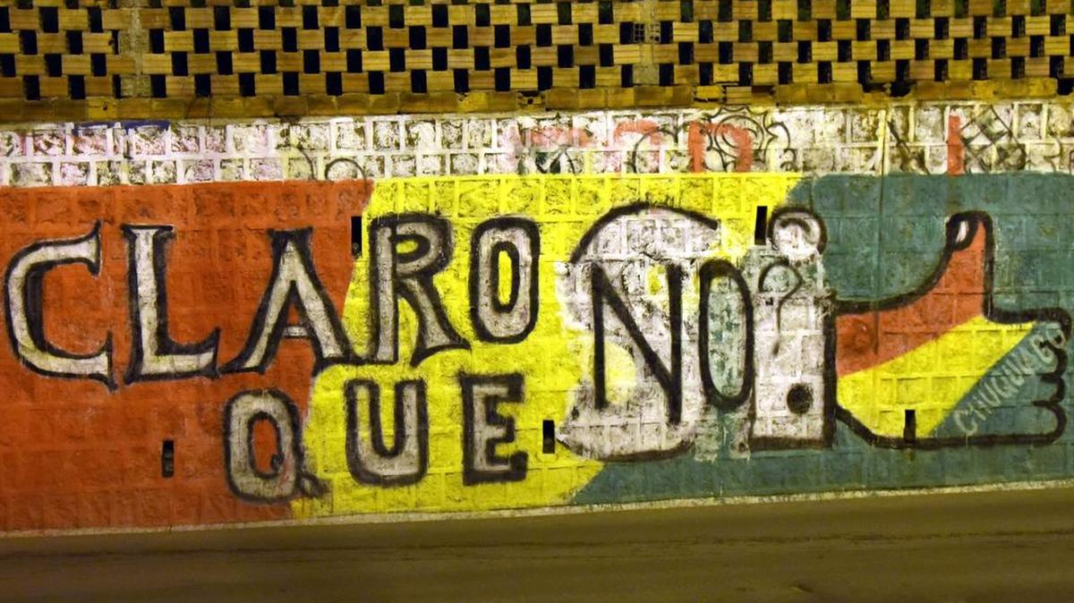 Una pared pintada para la campaña de la oposición al referéndum de Bolivia se ve en El Alto, Bolivia, el 21 de febrero de 2016.