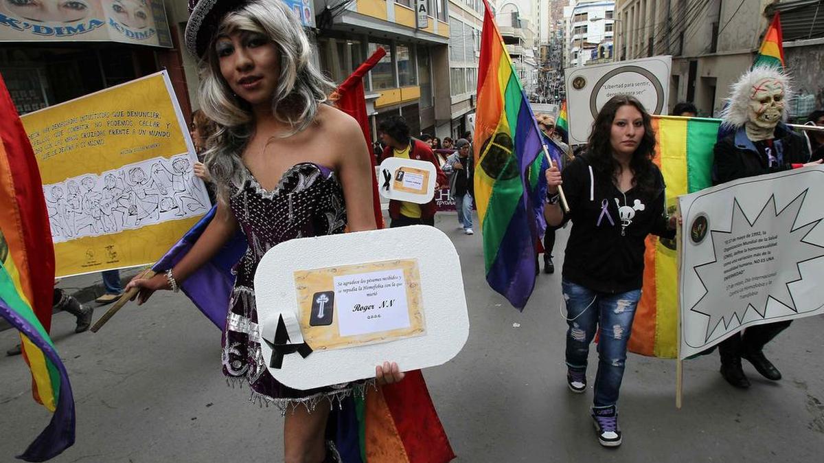 Los transexuales y transgéneros de Bolivia han recibido el amparo de una ley que reconoce sus derechos en la sociedad. En la foto, una manifestación de la comunidad LGBT en La Paz en el 2013.