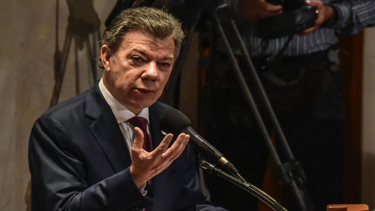 El presidente colombiano Juan Manuel Santos en su discuso ante la Corte Constitutional en Bogotá.