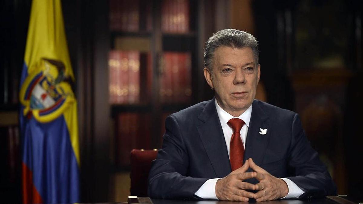 El presidente de Colombia Juan Manuel Santos se dirige al país en una alocución hoy, lunes 18 de julio en Bogotá (Colombia).