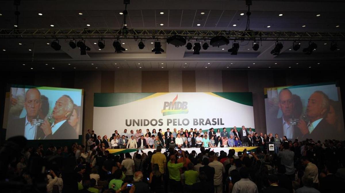 Vista general el sábado en Brasilia de la convención nacional del Partido del Movimiento Democrático Brasileño (PMDB), con la participación del vicepresidente de Brasil, Michel Temer.