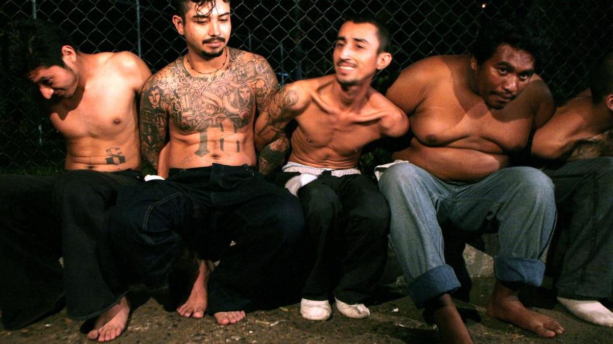 
Pandilleros de la “Mara 18” arrestados en un operativo en Apopa, a 12 kilómetros al norte de la capital salvadoreña. Foto archivo.
