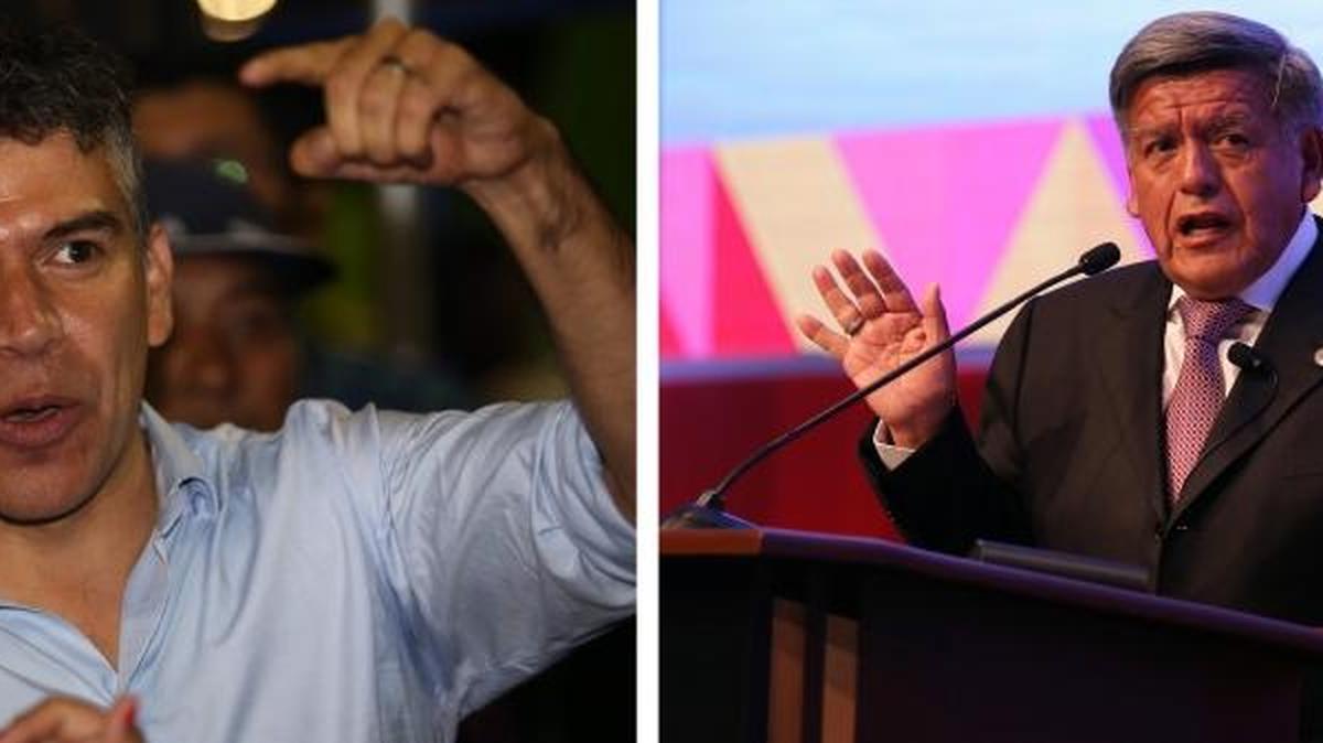 El candidato a la Presidencia de Perú por el partido Todos por el Perú, Julio Guzmán (izq.) y del candidato de Alianza para el Progreso, César Acuña. El Jurado Nacional de Elecciones excluyó el miércoles de los comicios presidenciales las dos candidaturas.