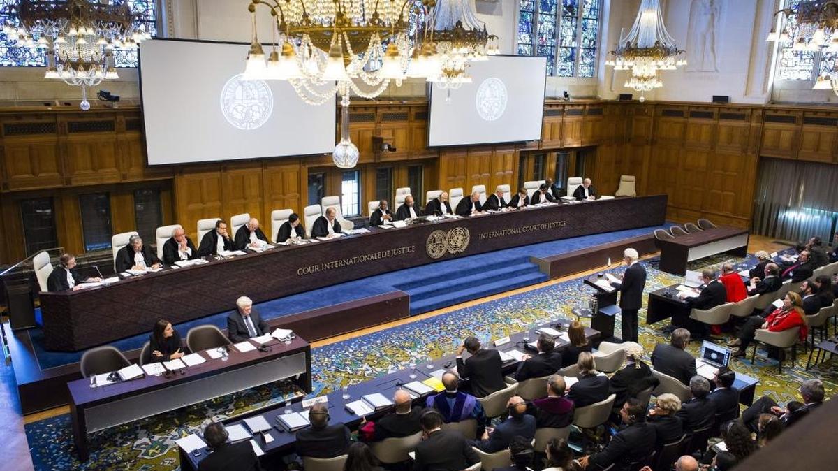 
Vista general durante la audiencia preliminar celebrada en la Corte Internacional de Justicia (CIJ) sobre la disputa limítrofe que enfrenta a Colombia y Nicaragua celebrada en la Haya, Holanda, el lunes. 
