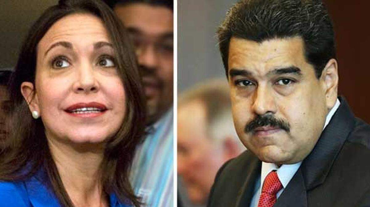 La ex diputada María Corina Machado, el presidente venezolano, Nicolás Maduro.