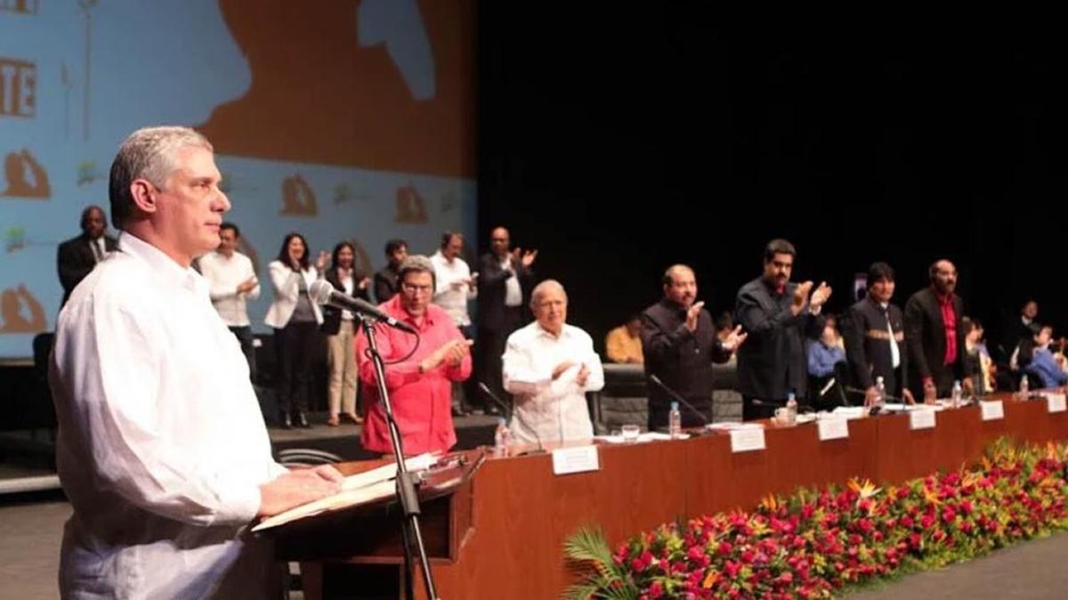 El vicepresidente de Cuba, Miguel Díaz-Canel, durante su disertación el sábado al inicio de los 10 días de tributo al presidente Hugo Chávez a tres años de su muerte.