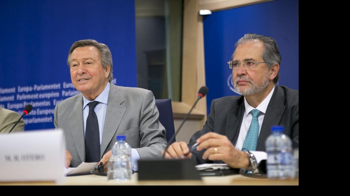 
Fotografía facilitada por el Grupo Popular Europeo del presidente editor del diario venezolano "El Nacional", Miguel Henrique Otero (d), quien denunció en rueda de prensa en el Parlamento Europeo los ataques a la libertad de expresión que dijo sufren los medios que quieren mantenerse independientes, en un acto apadrinado por el número dos de la delegación del PP español en la Eurocámara, Luis de Grandes (i). 
