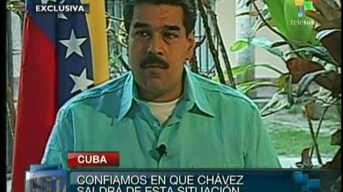 Captura de pantalla de una trasmisión de Telesur de enero del 2013 en la que aparece el entonces vicepresidente Nicolás Maduro.