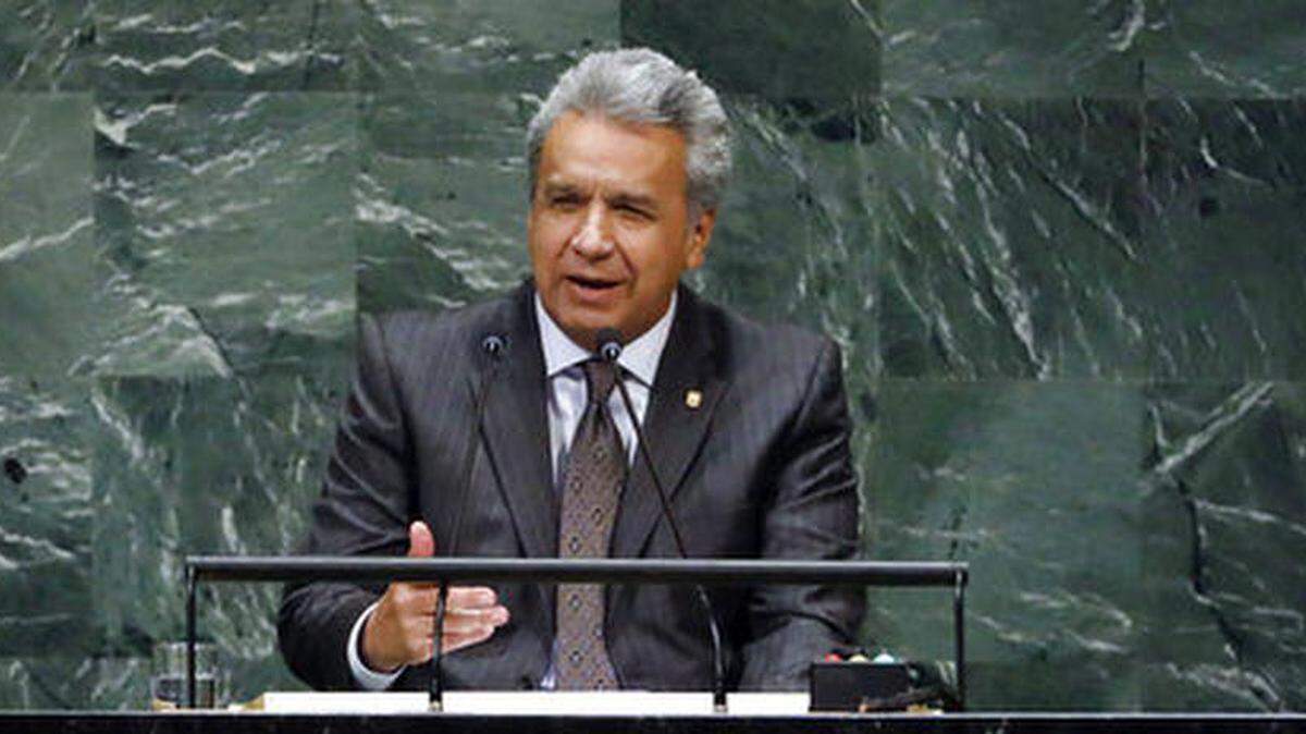 Ecuador President Lenin Moreno addresses the UN General Assembly on Sept. 25, 2018.